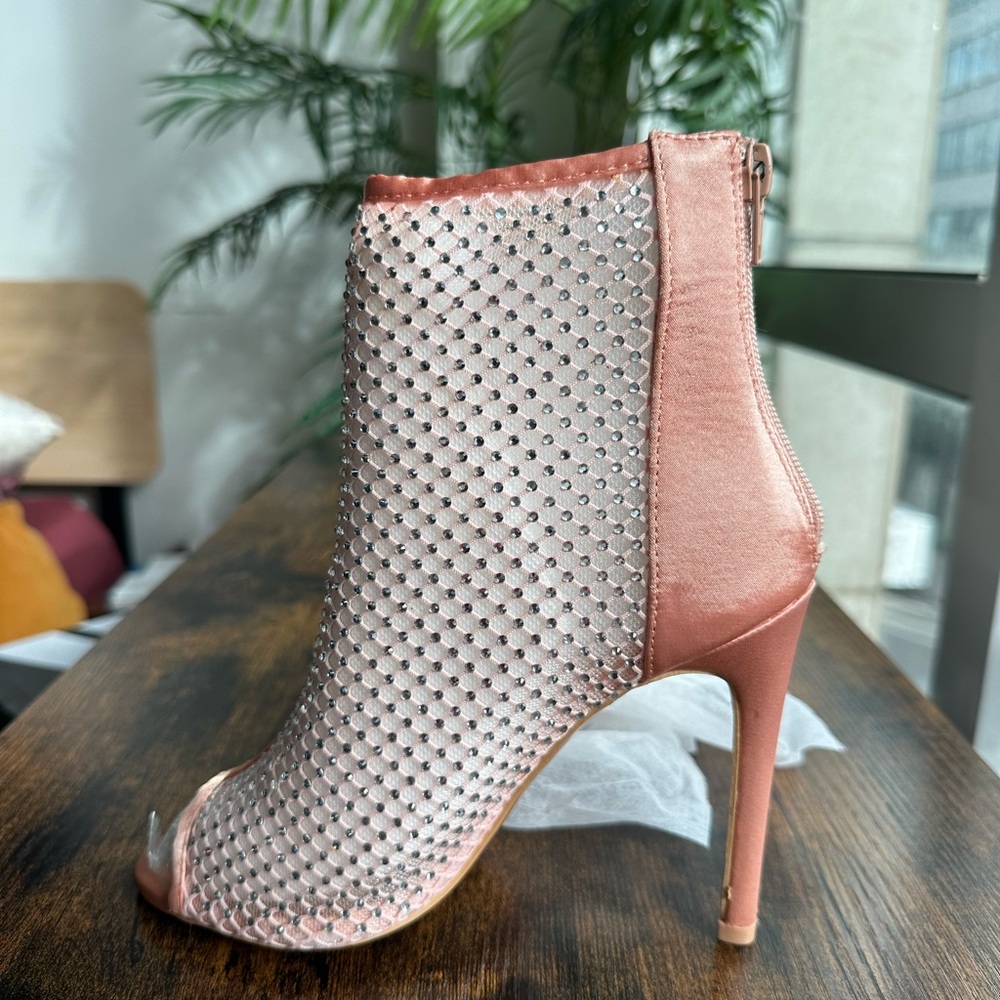 Lulu's Pink Rhinestone Peep-Toe Heels